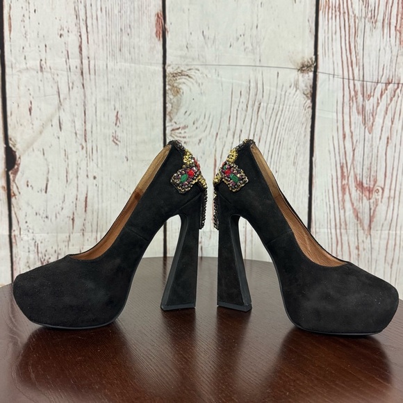 JEFFREY CAMPBELL EVA CROSS black suede platform pumps with sequins & Beads 6.5 - Picture 14 of 17